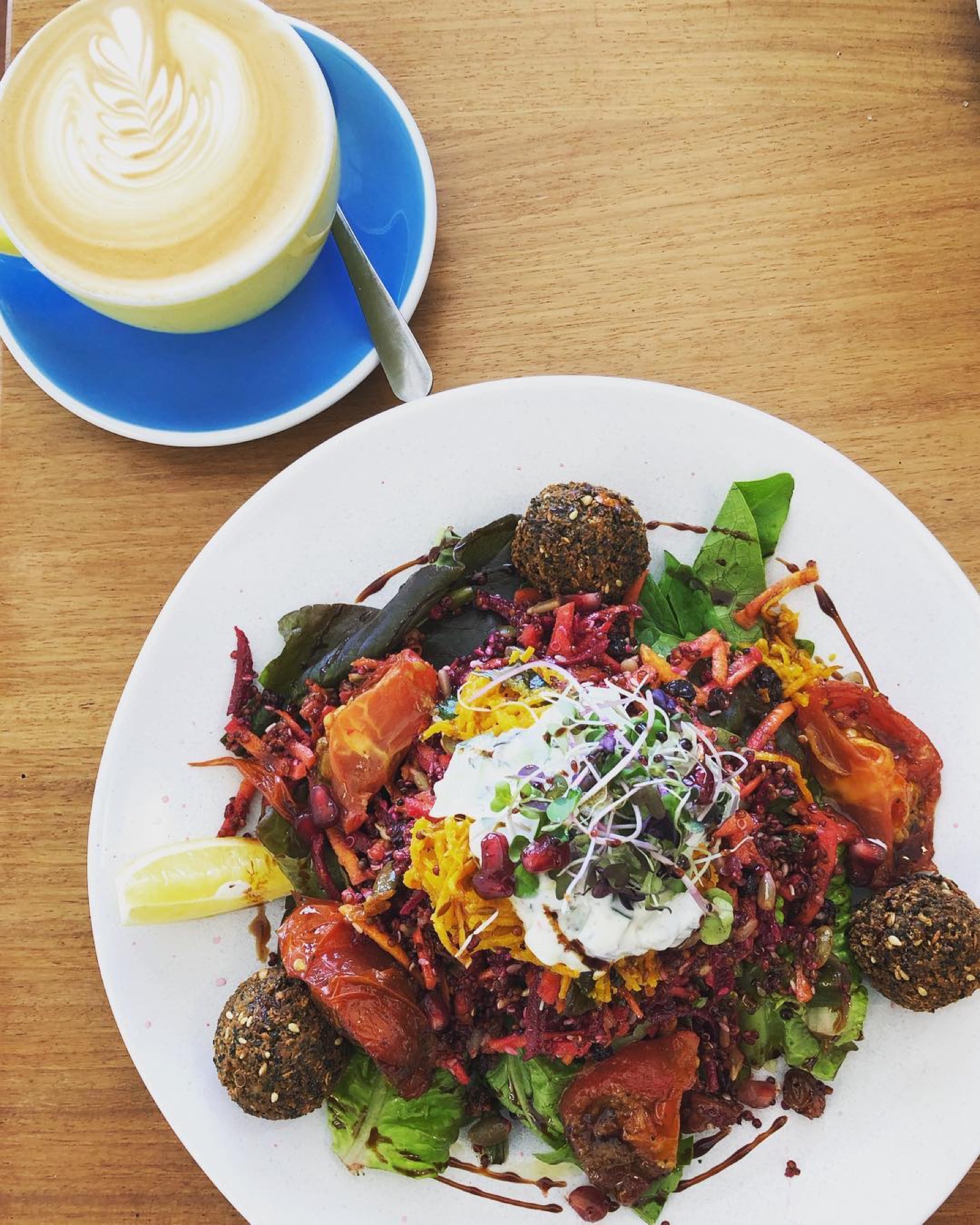 Beetroot, quinoa and falafel salad with pomegranate