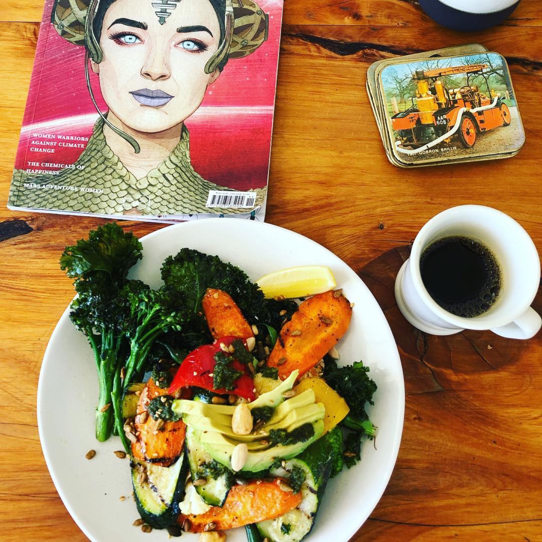 Roasted vegetable salad with lemon and coffee